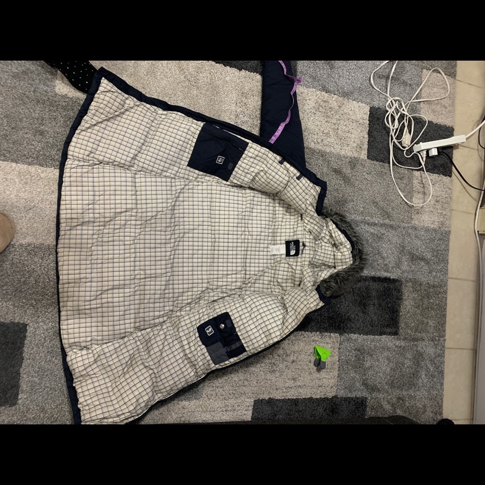 North Face long jacket. Color blue.